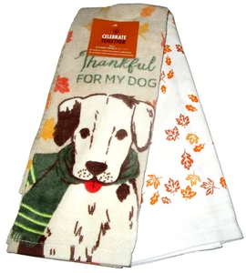 FALL Kitchen Towel Set  16.5" X 26" ~ THANKFUL FOR MY DOG/FALL LEAVES~ 2 DESIGNS - Picture 1 of 1