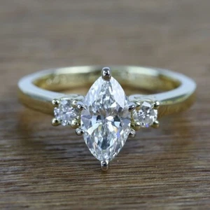 Solid 10k Two Tone Gold 9X4.5 MM Near White Marquise Moissanite Engagement Ring - Picture 1 of 4
