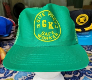 VINTAGE 1981 GK SITE PREP SAFE WORKER TRUCKER MESH SNAPBACK HAT CAP - Picture 1 of 5