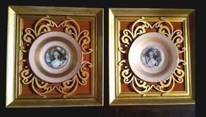 Pair Of Antique Ormolu Gilt Victorian Hand Painted Portrait Plates With Frames - Picture 1 of 6