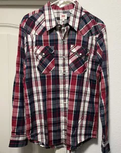levis button up down mens L country western snap plaid Blue Red White New NWT - Picture 1 of 5
