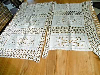 2 Pieces de lin avec broderies et franges pour recuperation ou transformation - Photo 1/4