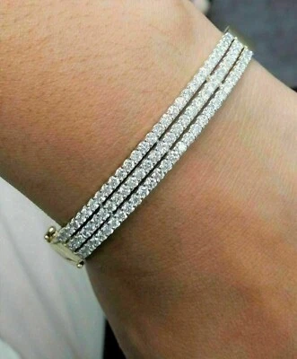 5Ct Real Moissanite Women's Tennis Bangle Bracelet 14K White Gold Plated 7.5inch - Image 1 of 4