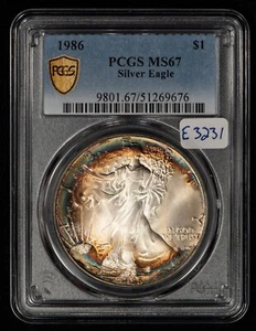 1986 1 oz Silver American Eagle - Rainbow Toning - PCGS MS 67 - SKU-E3231 - Picture 1 of 9