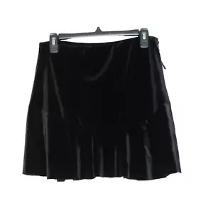 Ecote Women's Black Velvet High Rise A Line Flouncy Stretch Mini Skirt L B56 - Picture 1 of 19