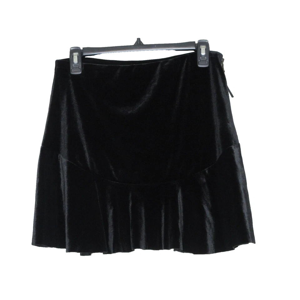 Ecote 女式黑色天鹅绒高腰 A 字弹力迷你裙 L B56 — 第 1/4 张图片