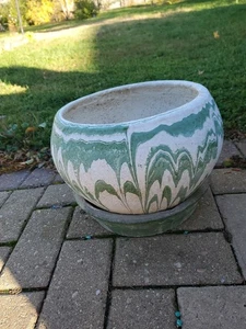 Jardinera de goteo verde de cerámica OZARK de 1930 con placa base de platillo 13x9" - Imagen 1 de 6