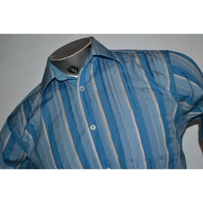 30336 Bugatchi Uomo платье рубашка повседневный синий в полоску хлопок размер средний мужской - Изображение 1 из 4