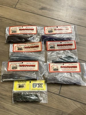 批量 7 X7 复古 ROBOWORM 钓鱼饵 红色 WEENIE HOLOGRAM NEON STRAD WORMS — 第 1/4 张图片