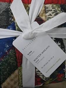 Pottery Barn Winter Wreath Patchwork Handcrafted Applique Quilted King Sham - Imagen 1 de 2