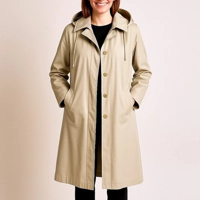 Винтажный 80-х London туман пальто размер 8 P Тренч подпоясанный длинный классический бежевый с подкладкой - Изображение 1 из 4