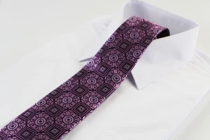Corbata de cuello de 8 cm con estampado de círculos y cuadrados morados para hombre - Imagen 1 de 2