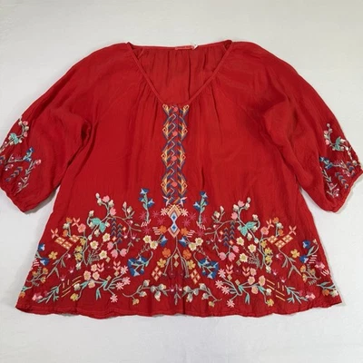 Blusa túnica floral bordada Johnny Was Sarah para mujer talla XL roja fresa Foto 1 de 4
