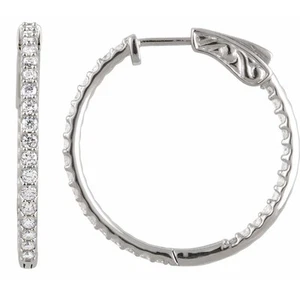 Sterling Silver White Cubic Zirconia Inside-Outside 26.5 mm Hinged Hoop Earrings - Picture 1 of 2