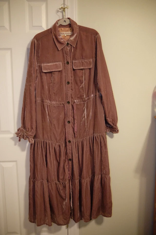 People Bella Donna Velvet Duster Dress Mauve Woods Size-xs Ob1023808