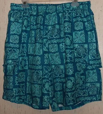 EXCELLENT MENS ISLANDER BLUE HAWAIIAN FLORAL PRINT SWIM TRUNKS   SIZE L - Image 1 of 3