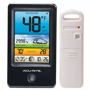 AcuRite WEATHER STATION INDOOR/OUTDOOR THERMOMETER HUMIDITY FORECAST CLOCK MOON - Picture 1 of 8
