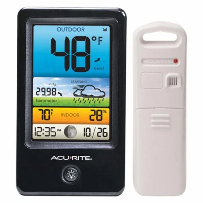 AcuRite WEATHER STATION INDOOR/OUTDOOR THERMOMETER HUMIDITY FORECAST CLOCK MOON - Image 1 of 4