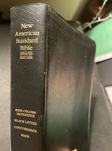 NASB Bible Updated NAS SIDE-COLUMN REFERENCE BLACK BONDED LEATHER 1995 Lockman - Picture 1 of 16