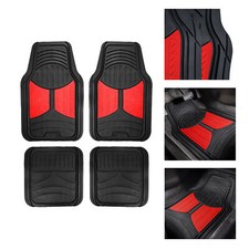 FH Group Rubber Car Floor Mats 2-Tone Design Heavy Duty All Weather - 4 Pc Set