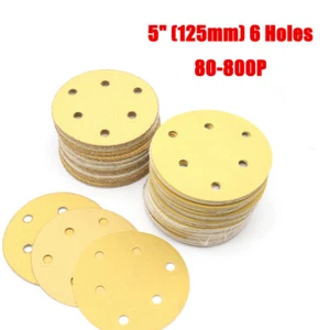 5"(125mm)6 Holes Flocked Yellow Sanding Disc Self-adhesive Sandpaper 80-800P - Picture 1 of 10