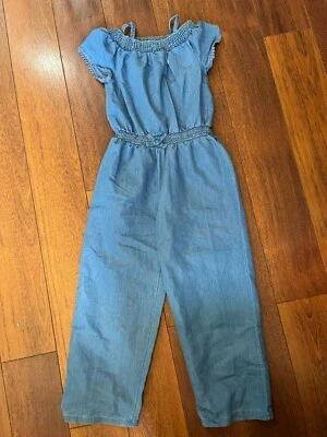 NUEVO Niña 1 PIEZA CONJUNTO MAMELUCO náutica DENIM JEAN Pantalones HOMBRO DESCUBIERTO Grande 12/14 Foto 1 de 3