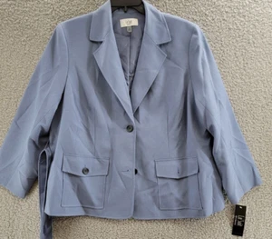 Le Suit Plus Size Safari Two-Button Sash Belt Jacket Women's 20W Pale Blue L/S - Picture 1 of 17
