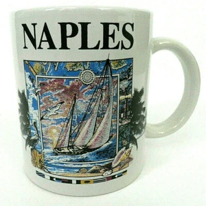 NEAPEL KAFFEEBECHER TASSE SOUTH FLORIDA SEGELBOOTE STRAND WASSER PALMEN MUSCHELN SANSEGAL - Bild 1 von 7