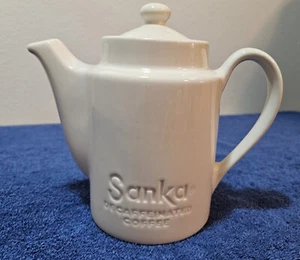 Vintage Hall China Sanka Promotional Coffee Pot w/Lid, Antique White, 5" #1406 - Picture 1 of 10