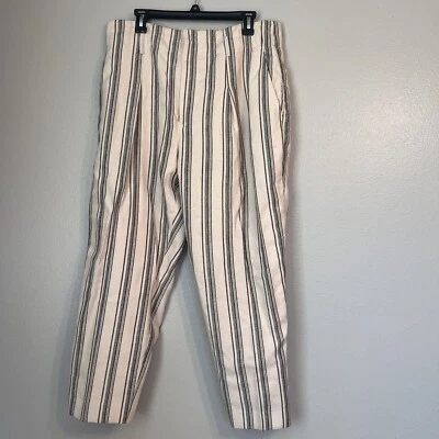 Ralph Lauren Mujer Lino Pierna Ancha Culotte Pantalones 12 Cremallera Pantalones Rayados Foto 1 de 4