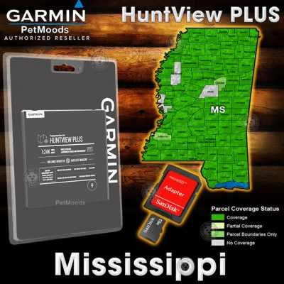 Garmin HuntView PLUS MISSISSIPPI Map MicroSD Birdseye Satellite Imagery 24K Hunt - Image 1 of 4