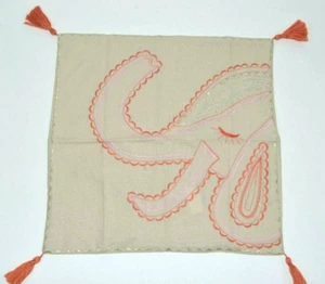 Pottery Barn Kids Linen Elephant Embroidered Pillow Cover 16" Tassel Pink Orange - Picture 1 of 6