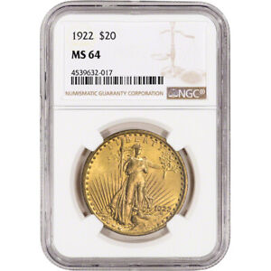 MS 64 Graded 1922 Year Double Eagle $20 US Gold Coins (Pre - 1933 