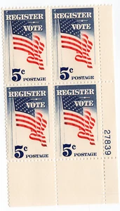 Scott #1249 Register to Vote 5¢ Plate Block of 4 Stamps - MNH - Picture 1 of 1