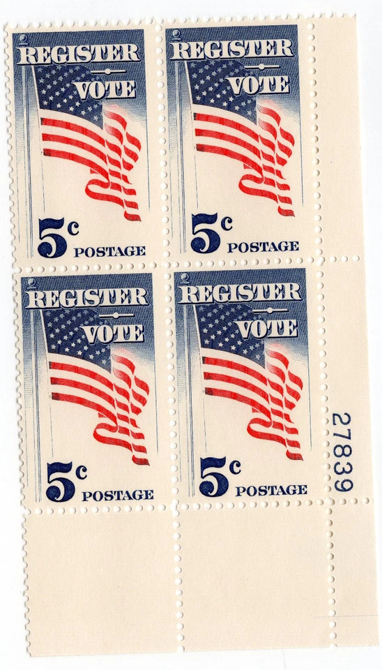 Scott #1249 Register to Vote 5¢ Plate Block of 4 Stamps - MNH - Image 1 of 1
