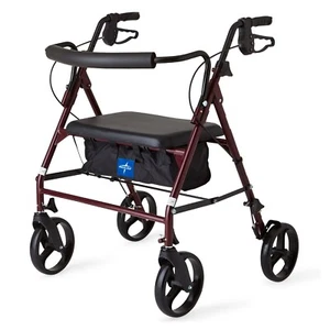 Medline Heavy Duty Steel Bariatric Rollator, 500 lb Weight Capacity, Burgundy - Picture 1 of 6