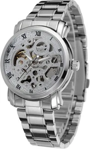 Men's Stainless-Steel Automatic Mechanical Wrist Watch w/ Roman Numbers - Picture 1 of 6