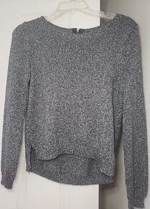 Women size M (US8) silver metallic crew neck back zip long sleeve knit sweater - Picture 1 of 4