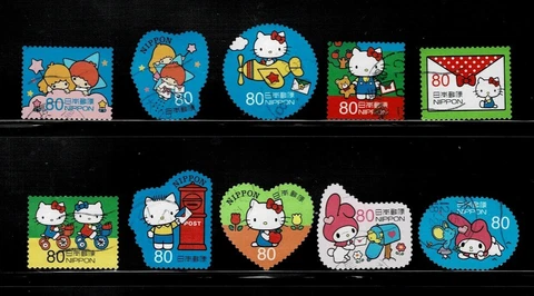 Japan 2013 Greetings Hello Kitty Sanrio Characters Used Set 80Y Sc# 3557 a-j Cover