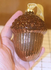 Adorno bellota vidrio mercurio grande 4" largo marrón cobre - Imagen 1 de 3