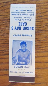 BOXER MATCHBOOK COVER: SUGAR RAY ROBINSON NEW YORK CITY c1950s MATCHCOVER -A3 - Picture 1 of 3