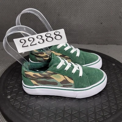 Zapatos deportivos EE. UU. para niños pequeños talla 8 verde blanco camuflaje zapatillas sin cordones Foto 1 de 4