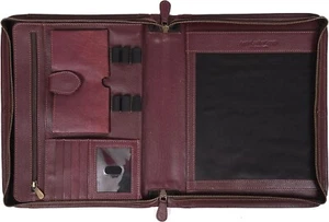 Zippered Genuine Leather Business Portfolio | Easy to Carry Organizer - Picture 1 of 6