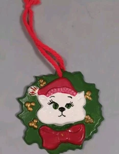 Vintage Christmas Ornament 1970's Wreath Kitty Cat - Picture 1 of 3