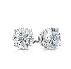Womens Mens Simulated Diamond Stud Earrings 14K White Gold Plated Solid Silver - Picture 1 of 5