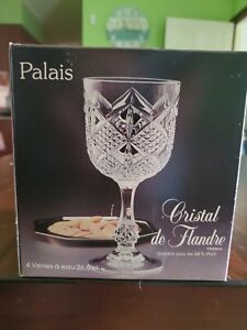 Cristal de Flandre Palais FOUR 24% Lead Crystal 9 oz Wine Glasses: New in Box