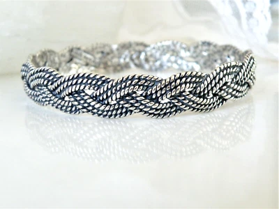 New Sterling Silver 925 Rustic Wide Chunky Bracelet 7.5" - Image 1 of 4