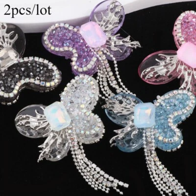 2pcs Acrylic Butterfly Beads Rhinestone Tassel DIY Phone Chain Pendant Beads - Image 1 of 4