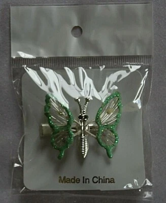 Silver Tone Butterfly Hair Clip Decorated With Green Glitter - image 1 of 3