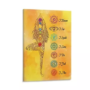 Yoga Meditation 7 Chakras Canvas Poster Living Room Decor Office Decor Framed - Picture 1 of 13